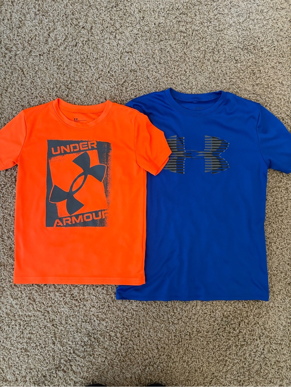 Under Armour Kids Short Sleeve Tees - Bright Orange & Royal Blue, Size 6 & YM